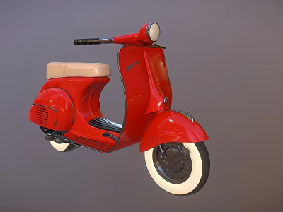 Game Movie Character Riding Red Scooter With Beige Seat Black Handlebar White Tires 3d model