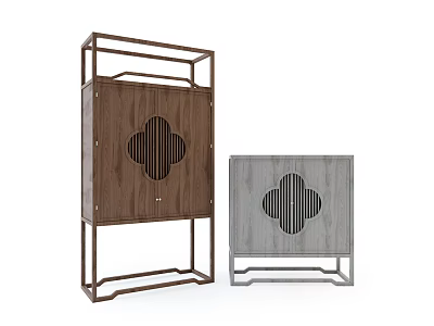 Modern Entryway Cabinet and Side Cabinet Featuring Wooden Panels Clover Cutout and Metal Frame 3d model