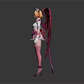 Cute Game Movie Character With Large Pink Wings Headdress And White Pink Outfit