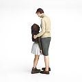 Woman In Beige Turtleneck Hugging Little Girl With White Skirt Standing Together