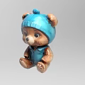 Cute Brown Teddy Bear Doll Wearing Blue Hat And Blue Vest In Sitting Position