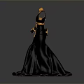 Elegant Black Evening Dress With Orange Sash And Matching Gloves For Formal Events