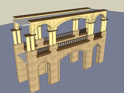 Classical Arched Stone Pergola with Columns Upper Balustrade and Archways Design 3d model