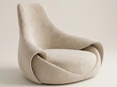 Beige Velvet Modern Single Sofa With Curved Armrests And Unique Design 3d model