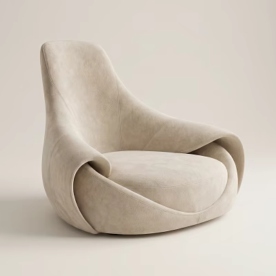 Beige Velvet Modern Single Sofa With Curved Armrests And Unique Design 3d model