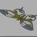 Mechanical Butterfly Decorative Metal Model With Silver Yellow Wings And Intricate Circular Patterns 3d model
