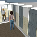 Public Restroom Interior With Men's Sign Hygiene Notice Tiled Walls And People