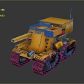 Yellow Tank With Dual Cannons Heavy Duty Tracks Mechanical Industrial Design