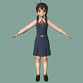 Anime Girl In Navy Blue School Uniform With Twin Tails White Sleeves And Red Necktie