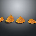 Four Yellow Autumn Leaves Displayed On Gray Background With Natural Texture