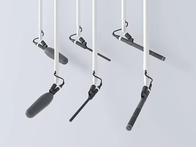 Contemporary Headphone Speaker Hanging Design With Multiple Gray Components And White Mounting Rods 3d model