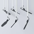 Contemporary Headphone Speaker Hanging Design With Multiple Gray Components And White Mounting Rods 3d model