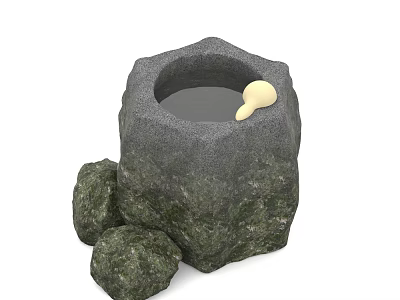 Garden Ornament Hexagonal Stone Basin Water Feature With Decorative Rocks And White Decoration 3d model