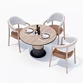 Round Dining Table Set with Light Gray Upholstered Chairs and Dinnerware 3d model