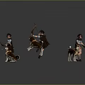 Game Movie Archer Character With Bow And Dog Companion In Standing Jumping Poses