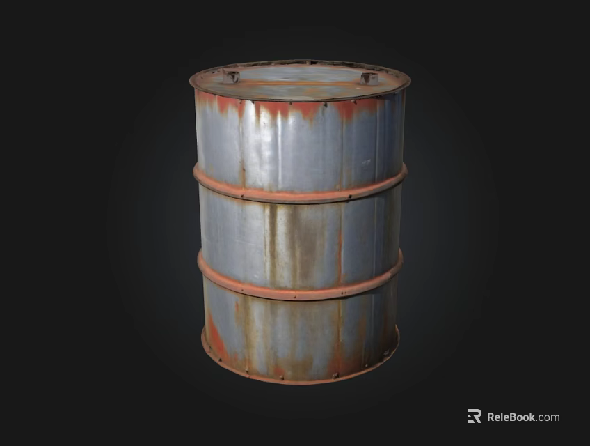 Rusty Metal Barrel With Weathered Surface And Iron Hoops On Black Background 3d model