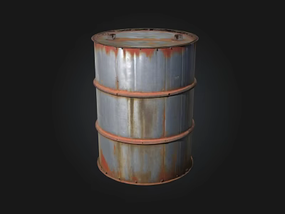Rusty Metal Barrel With Weathered Surface And Iron Hoops On Black Background 3d model