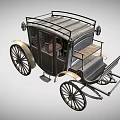 Vintage Horse Carriage With Gray Body Checkered Windows And Metal Roof