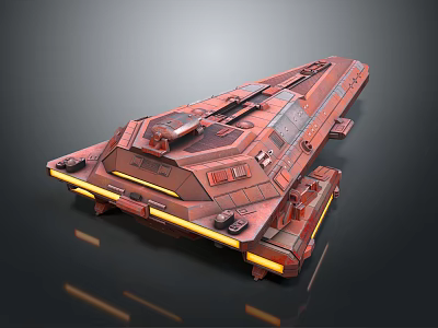 Sci Fi Spaceship 3D Model With Reddish Orange Hull And Yellow Lights 3d model