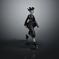 3D Game Movie Character With Black Outfit Unique Hairstyle And Dynamic Pose