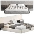 Modern Double Bed With Upholstered Headboard Wooden Nightstands And Plaid Blanket