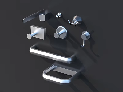 Modern Bathroom Accessories Set With Sleek Metal Towel Bars Hooks And Soap Dishes 3d model
