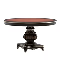 Round Dining Table With Red Tabletop And Ornate Black Wooden Pedestal Base 3d model