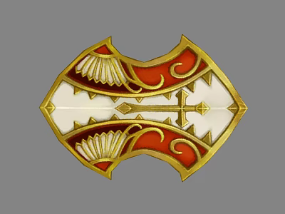 Red White Gold Decorative Ornament Set With Curved Patterns Fan Shaped Details And Cross Motif 3d model