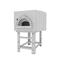 Blue Pizza Oven With Red Border And Flames On Metal Stand
