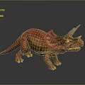 Triceratops 3D Model With Red Orange Color And Three Horns Standing On Dark Background