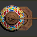 Traditional Copper Curved Stand Table Lamp With Colorful Mosaic Globe Shade And Hexagonal Base