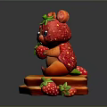 Cute Cartoon Bear With Strawberry Decorations Sitting On Stacked Toast Slices On Black Background
