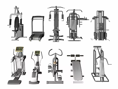 Different Types of Fitness Equipment Including Treadmills Exercise Bikes and Strength Machines 3d model