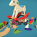 Trojan toy wooden train building blocks building blocks train building blocks boat rocking horse building blocks toy 3d model