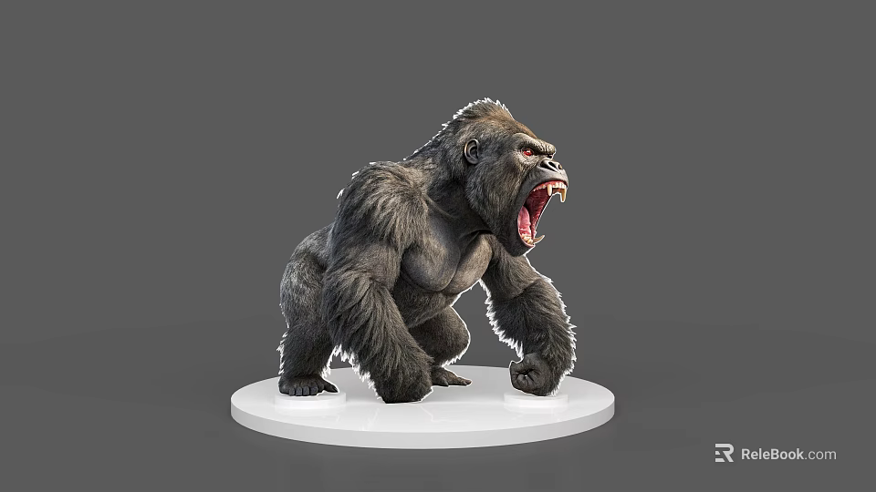 Reptile 3D Model Figure With Open Mouth On White Circular Base Grey Background 3d model 