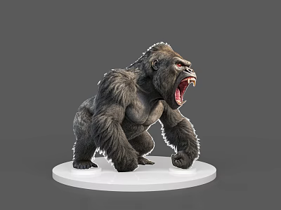 Reptile 3D Model Figure With Open Mouth On White Circular Base Grey Background 3d model
