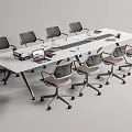 Modern Rectangular Conference Table With Ergonomic Chairs And Laptop On Surface