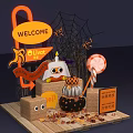 Halloween Amusement Equipment With Neon Welcome Sign Spider Web Pumpkin Lantern And Candies