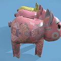 Three Colorful Piggy Banks With Unique Patterns And Designs On Blue Background