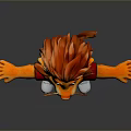 Cartoon Lion With Orange Red Mane Red T shirt Green Shorts White Sneakers Arms Outstretched