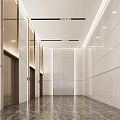 Modern Elevator Hallway Design With White Stone Walls Wooden Ceiling Accents And Sleek Entryway Finishes