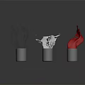 Dynamic Liquid Metal Sculptures In Silver Blue Red With Black Cylindrical Bases And Reflective Surfaces