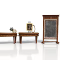 Vintage Wooden Furniture Including Two Side Tables And Blackboard Cabinet With Decorative Items