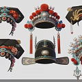Decorative Peking Opera Headpieces with Intricate Beads Feathers Tassels and Floral Ornaments