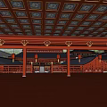 Ancient Traditional Architecture Featuring Classic Roof Courtyard Trees Blue Sky And Distant Mountains