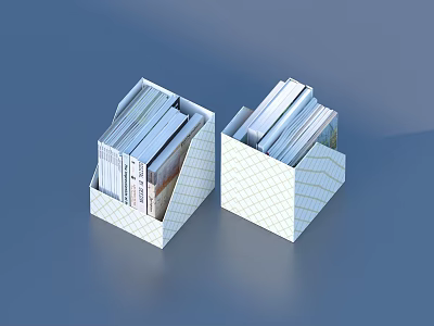 White Grid Patterned Storage Boxes For Home Organization Filled With Books 3d model
