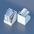 White Grid Patterned Storage Boxes For Home Organization Filled With Books