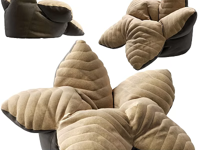 Comfy Plush Bean Bag Chairs In Beige Brown With Soft Fabric Petal Design 3d model