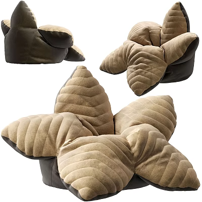 Comfy Plush Bean Bag Chairs In Beige Brown With Soft Fabric Petal Design 3d model