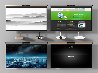 High Quality Projection Monitoring Setup With Surveillance Cameras And Display Screens 3d model